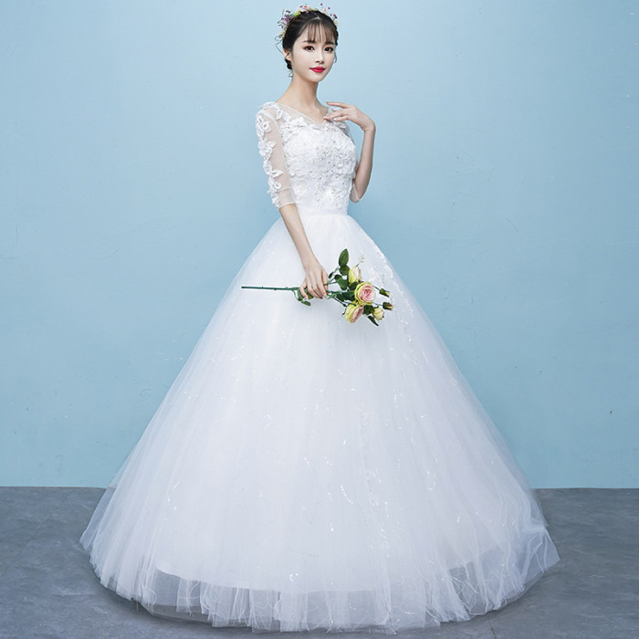 Tiktok popular new wedding brides Korean summer shoulder length pregnant women middle sleeve out yarn