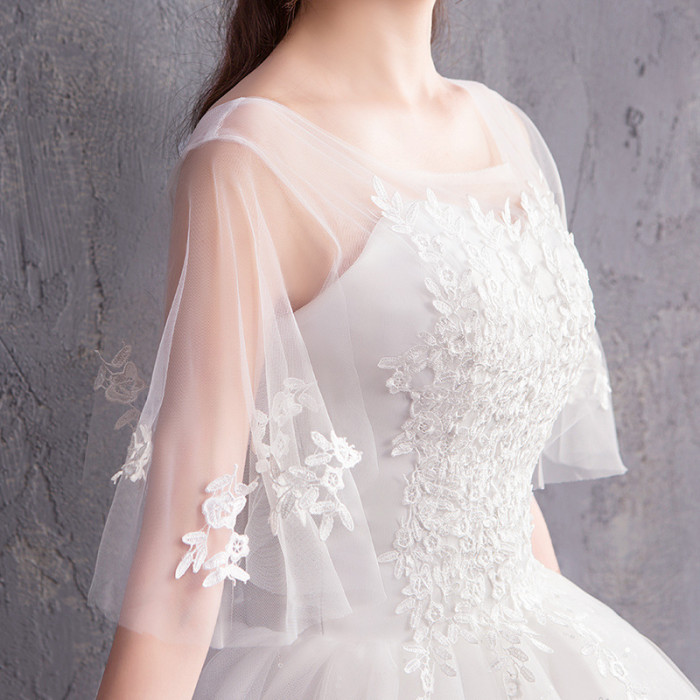 Arm-covering wedding dress new bride wedding shoulder wedding dress Korean show thin and neat sen fairy light wedding dress