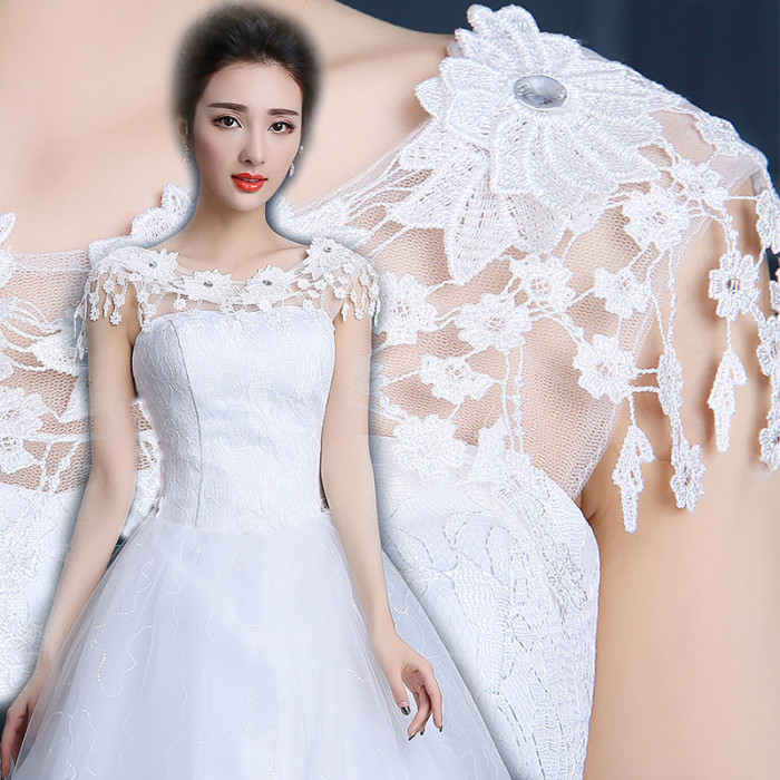 Wedding dress new bride simple to shoulder to shoulder to princess sweet Korean round collar female winter