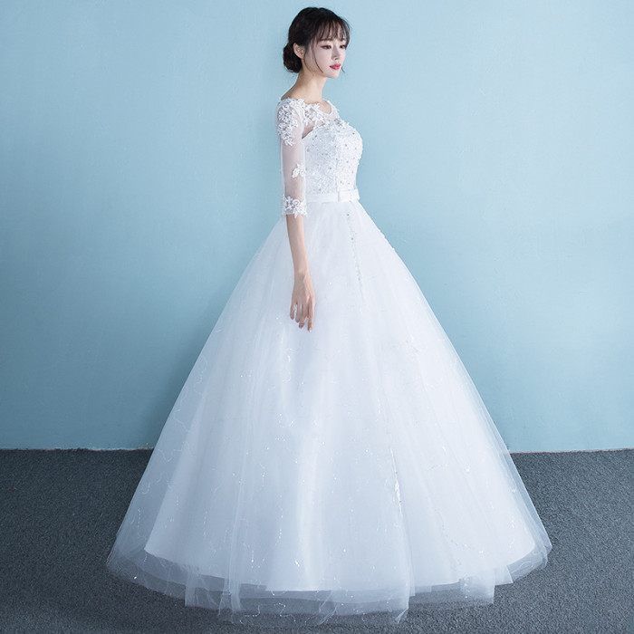 Wedding dress new one-word shoulder sleeves brides with large size maternity wedding dress thin women