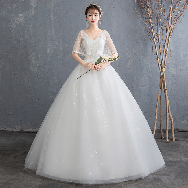 New bride wedding dress Korean sexy V-neck simple neat wedding light out of the yarn thin women