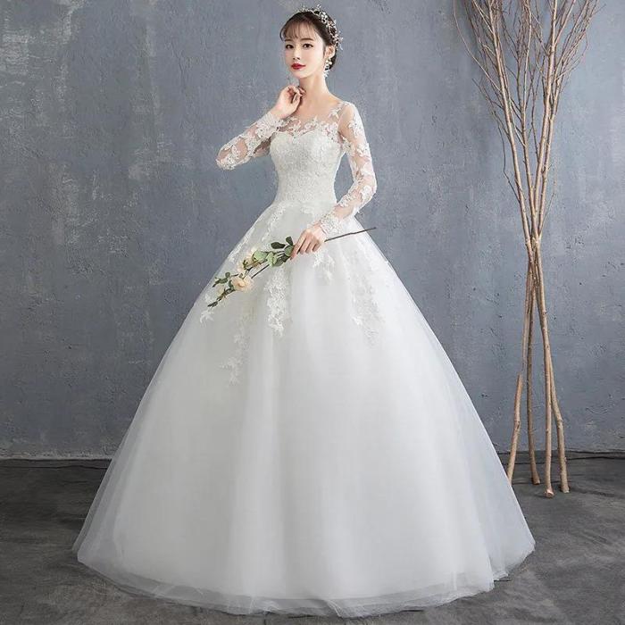 Main wedding female new bride long sleeves neat simple atmosphere light drag tail princess pregnant woman thin