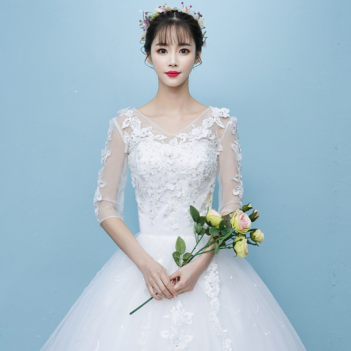 Tiktok popular new wedding brides Korean summer shoulder length pregnant women middle sleeve out yarn