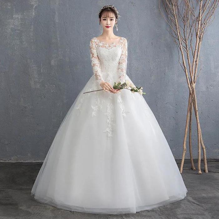 Main wedding female new bride long sleeves neat simple atmosphere light drag tail princess pregnant woman thin
