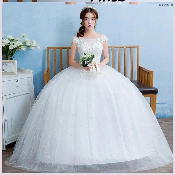 New slimming size wedding dress to pull tail simple lace dress bride wedding dress shoulders Korean summer