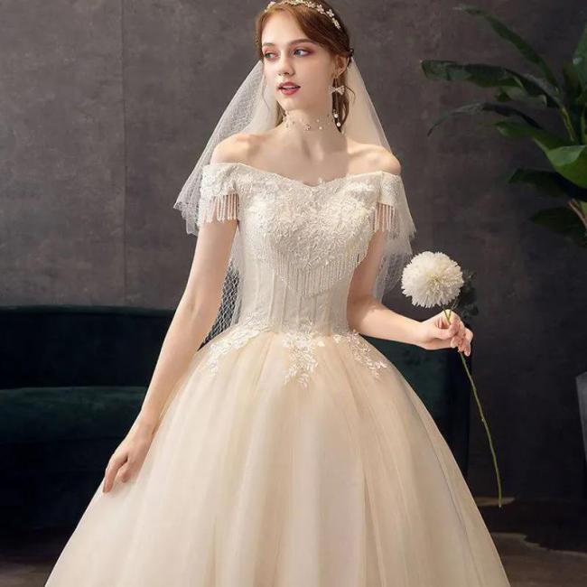 The main wedding dress new temperament sen fairy fantasy princess bride French light gauze simple atmosphere thin women