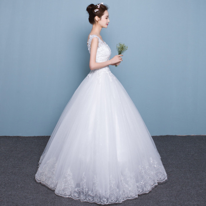 French light wedding dress shoulder V-neck show slim super fairy simple neat new bride wedding