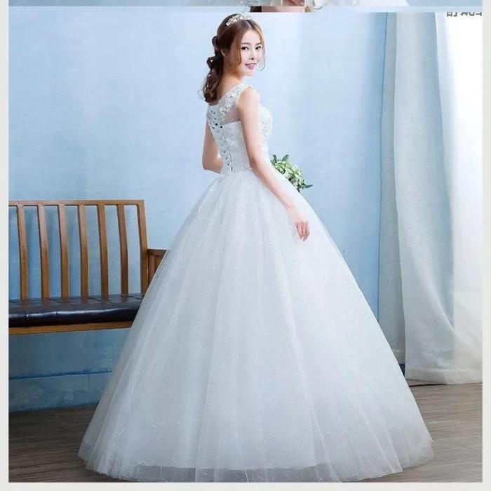 New slimming size wedding dress to pull tail simple lace dress bride wedding dress shoulders Korean summer