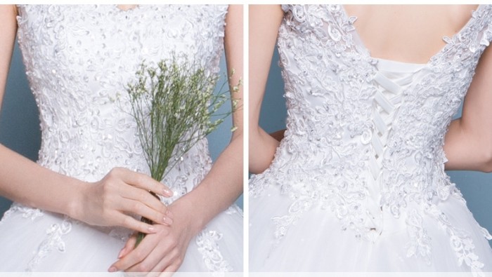 French light wedding dress shoulder V-neck show slim super fairy simple neat new bride wedding