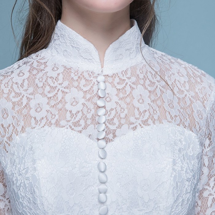 Wedding dress lace wedding dress new spring and summer stand collar show thin women retro simple neat wedding dress