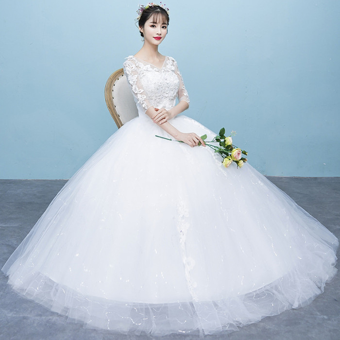 Tiktok popular new wedding brides Korean summer shoulder length pregnant women middle sleeve out yarn