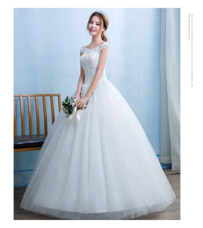 New slimming size wedding dress to pull tail simple lace dress bride wedding dress shoulders Korean summer
