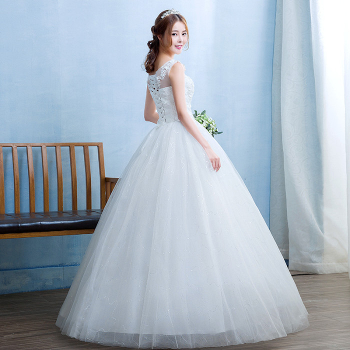 Wedding DRESS NEW Korean STYLE super FAIRY DREAM PRINCESS bride Qi contracted one word shoulder lace wedding winter