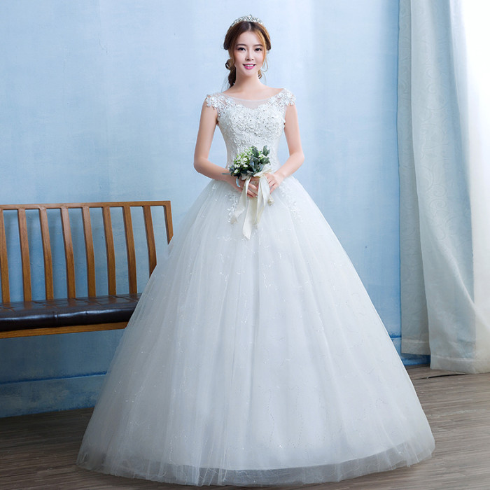 Wedding DRESS NEW Korean STYLE super FAIRY DREAM PRINCESS bride Qi contracted one word shoulder lace wedding winter