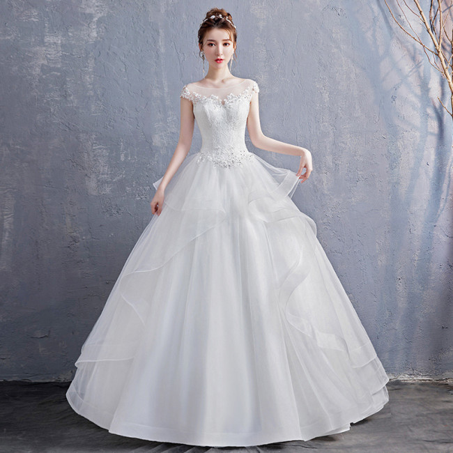Wedding dress new French Hepburn vintage flat bridal gown slimming white conservative small children's dress