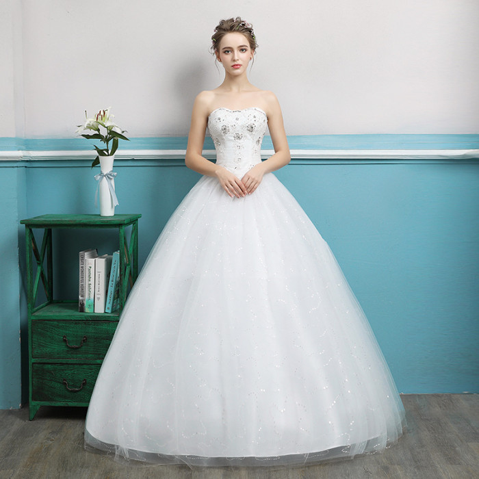 Wedding dress new summer bride strapless ground Korean style simple studio slim big size slimming