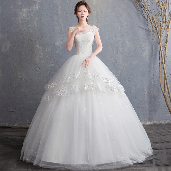Wedding dress new bride slim trailing princess dream marriage Hepburn V neck level out of the gauze woman