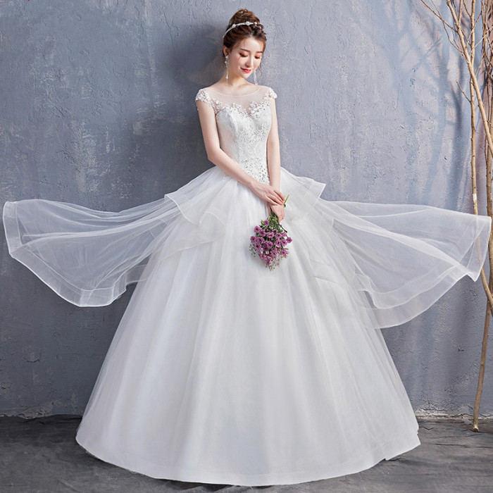 Wedding dress new French Hepburn vintage flat bridal gown slimming white conservative small children's dress