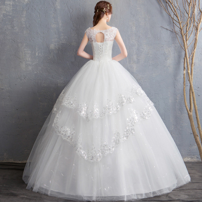 Wedding dress new bride slim trailing princess dream marriage Hepburn V neck level out of the gauze woman
