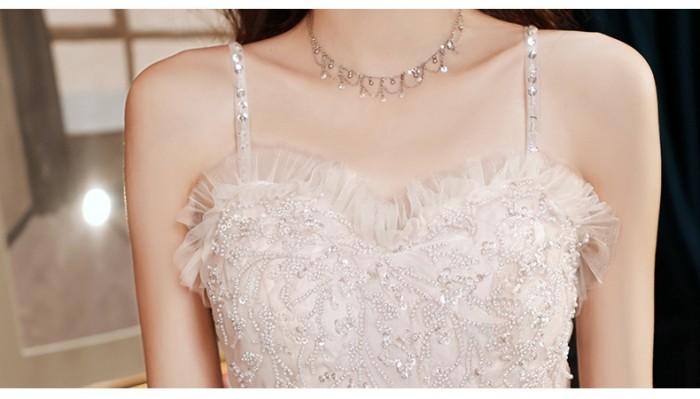 Party evening dress new spring white dress dress birthday host temperament sling bridesmaid dress