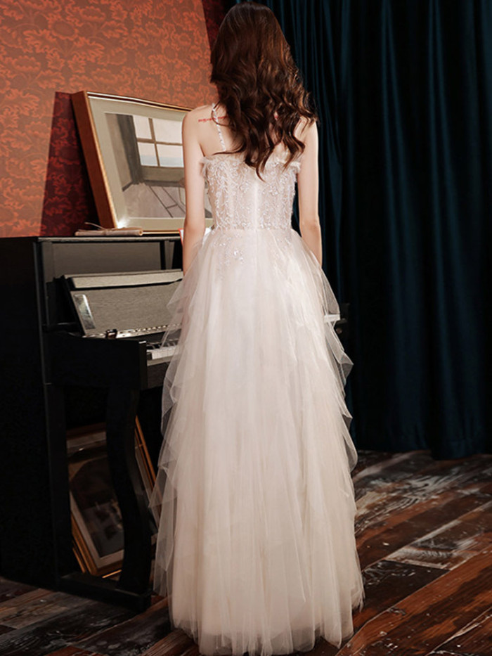 Party evening dress new spring white dress dress birthday host temperament sling bridesmaid dress