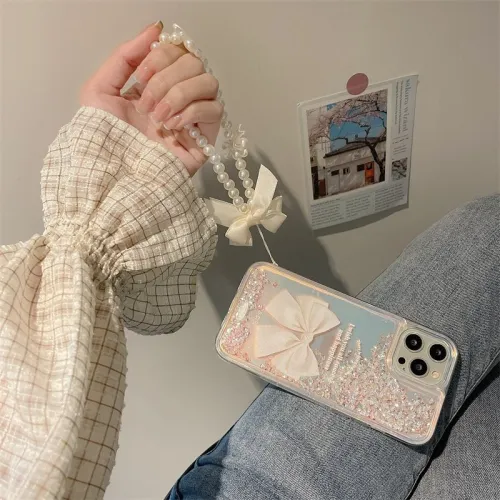 Quicksand Gradient Color Bow-knot With Wristband For iPhone Case