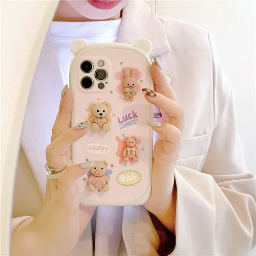 3D Love Heart Bear Ear Cute iPhone Case