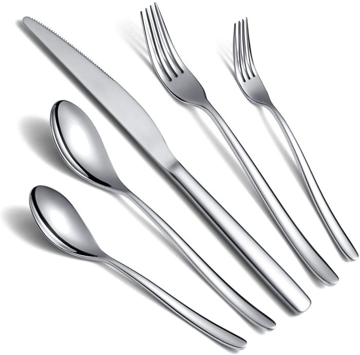 US$ 19.99 - Silverware Set 20 Pieces, Stainless Steel Flatware Set, Mirror  Polish Cutlery Set, Knives Forks Spoons Service for 4 -  www.justhouseware.com