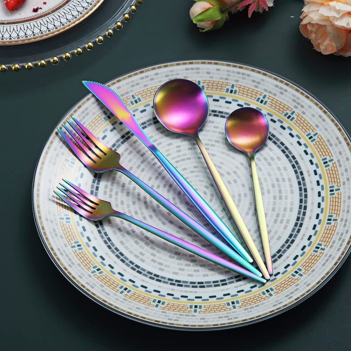 Just Houseware Silverware Set 20 Pieces, Stainless Steel Flatware Set, Titanium Plating Cutlery Set, Utensil Service Set for 4