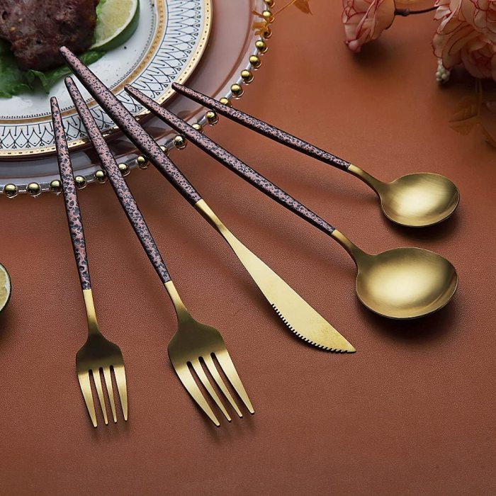 Just Houseware Silverware Set 20 Pieces, Stainless Steel Flatware Set, Titanium Plating Cutlery Set, Utensil Service Set for 4