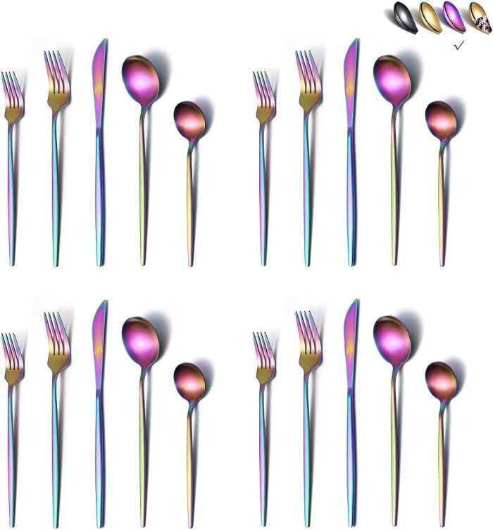 Just Houseware Silverware Set 20 Pieces, Stainless Steel Flatware Set, Titanium Plating Cutlery Set, Utensil Service Set for 4