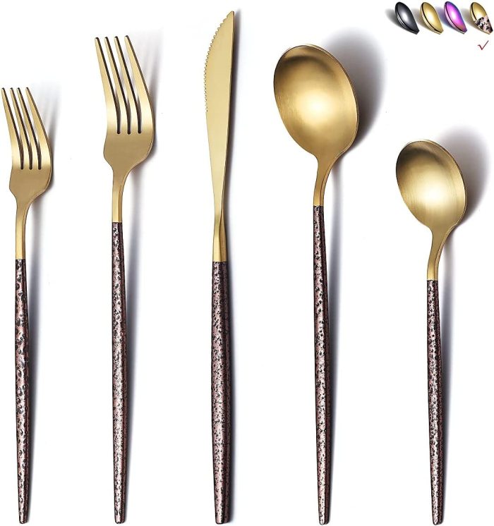 Just Houseware Silverware Set 20 Pieces, Stainless Steel Flatware Set, Titanium Plating Cutlery Set, Utensil Service Set for 4