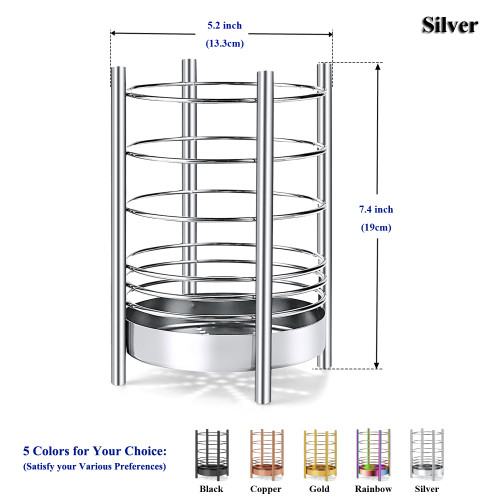 Just Houseware Stainless Steel Utensil Holder, Cooking Utensil Crocks with Drain Holes, Cookware Cutlery Holder for Kitchen Counter