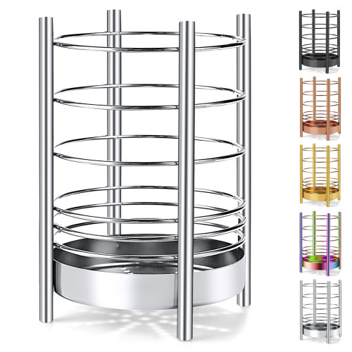 Just Houseware Stainless Steel Utensil Holder, Cooking Utensil Crocks with Drain Holes, Cookware Cutlery Holder for Kitchen Counter
