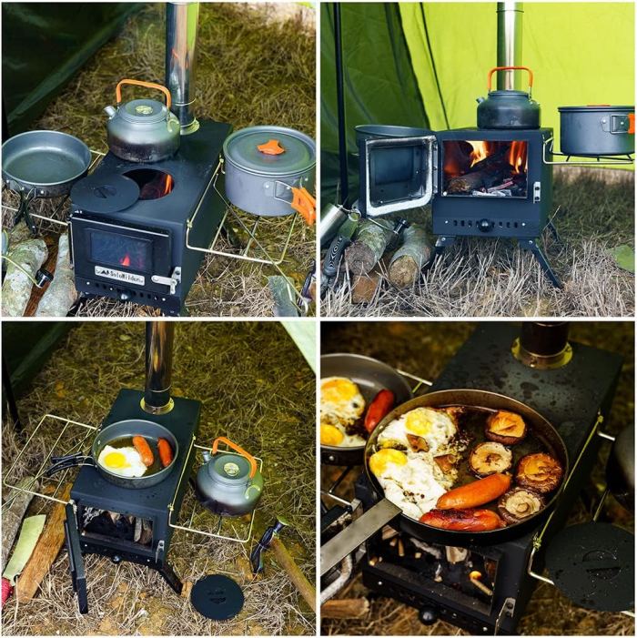 SoloWilder Large Camping Tent Stove Portable Carbon Steel Wood Burning Stove for Outdoor Cooking Heating