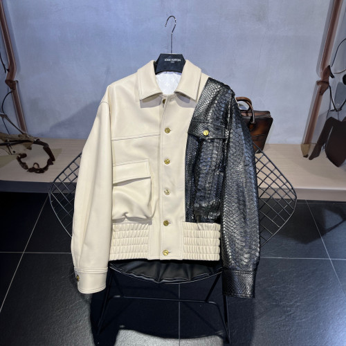 Louis Vuitton Leather Long Sleeved Patchwork Leather Jacket #nigo21699