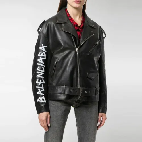 Balenciaga Letter Zip Leather Jacket in Black Ngvp #nigo6497