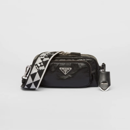 Prada NIGO Black Leather Long Shoulder Strap Crossbody Bag #nigo57423
