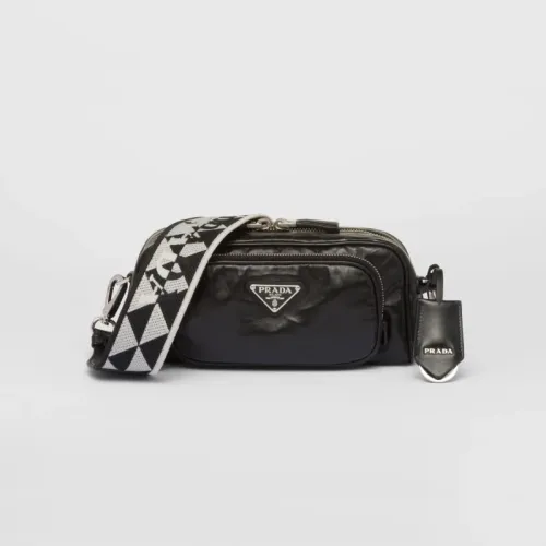 Prada NIGO Black Leather Long Shoulder Strap Crossbody Bag #nigo57423