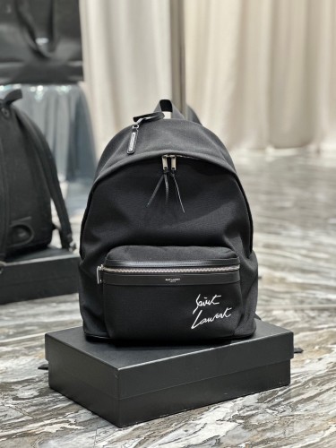 Saint Laurent Embroidered Letter Fabric Leather Panel Backpack Schoolbag Bag #nigo56519