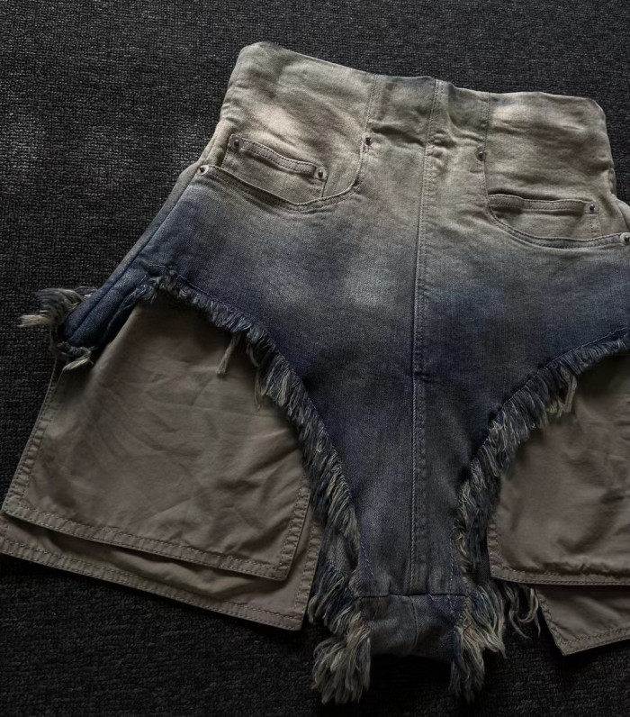 Rick Owens Washed Distressed Gradient Zippered Denim Shorts Pants Ngvp #nigo57274