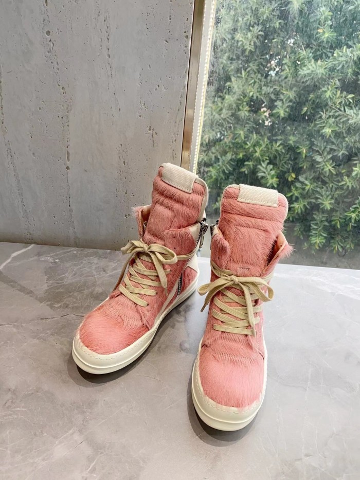 Rick Owens Mink Fur Cow Leather Lace up Boots Shoes #nigo56298