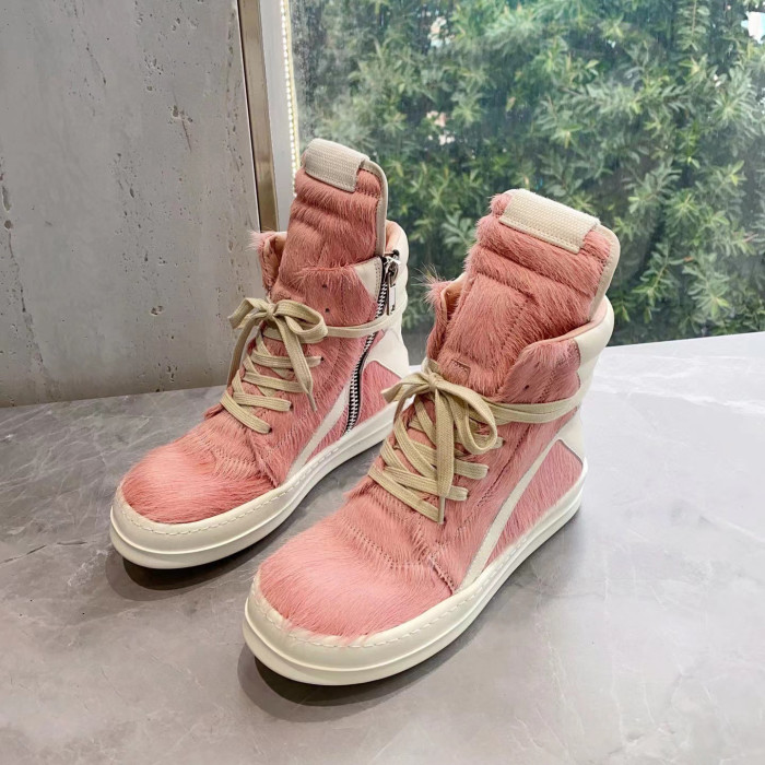 Rick Owens Mink Fur Cow Leather Lace up Boots Shoes #nigo56298