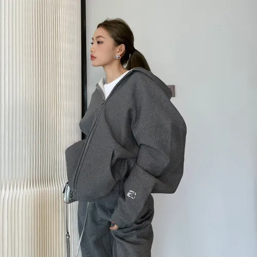 Alexander Wang Gray Zippered Loose Hooded Sweatshirt Ngvp #nigo6687
