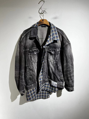 NIGO Maison Mihara Yasuhiro Men's Spring And Autumn Lapel Long Sleeve Worn Loose Washed Plaid Shirt Patchwork Denim Jacket Ngvp #nigo6764