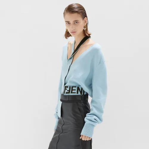 Fendi Light Blue Cashmere And Wool knitwear Cardigan #nigo96811