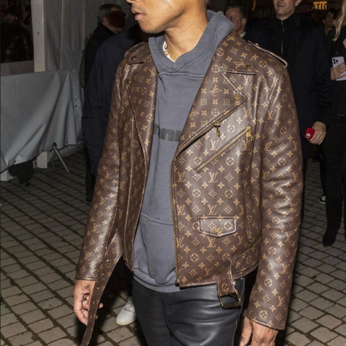 NIGO Louis Vuitton Men's Fall/Winter Leather Studded Logo Letter Printed Biker Jacket #nigo96885