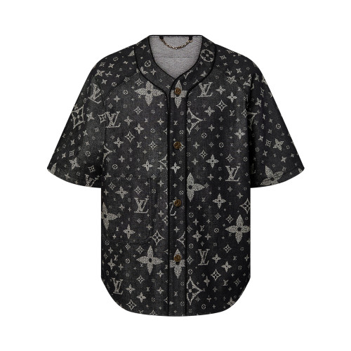 NIGO Louis Vuitton Men's Summer Old Fashioned Jersey Short Sleeve Monogram Denim Baseball Shirt #nigo97134
