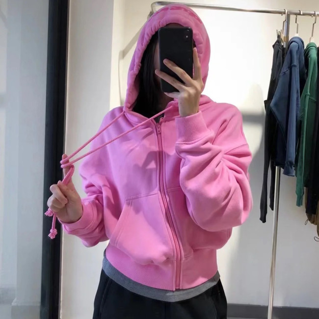 NIGO Acne Studios Women's Autumn Solid Color Drawstring Zipper Hooded Jacket #nigo97159