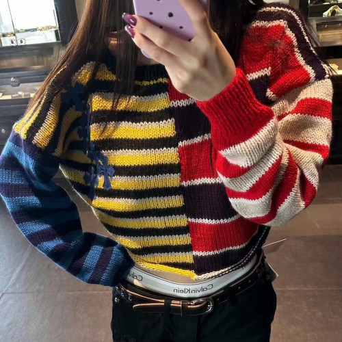NIGO Chrome Hearts Women's Summer Colorblocking Short Knitted Sweater #nigo97192